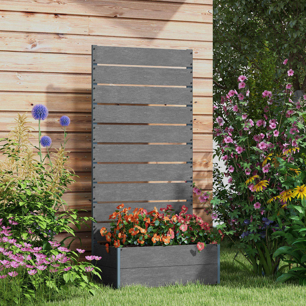 Outsunny Grey Raised Garden Bed Planter Box with Trellis Image 2