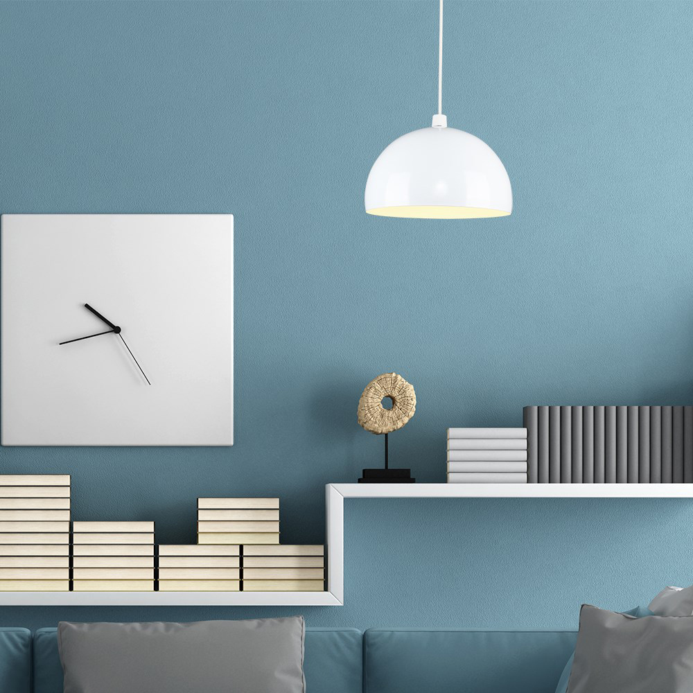 ValueLights Curva Gloss White Metal Dome Pendant Shade Image 2