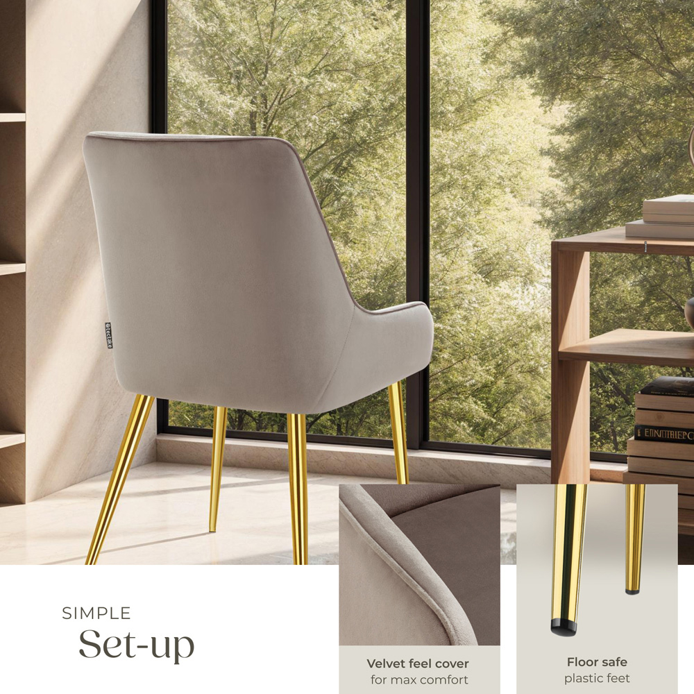 Tectake Avane Set of 4 Taupe Velvet Padded High Backrest Dining Chair Image 4