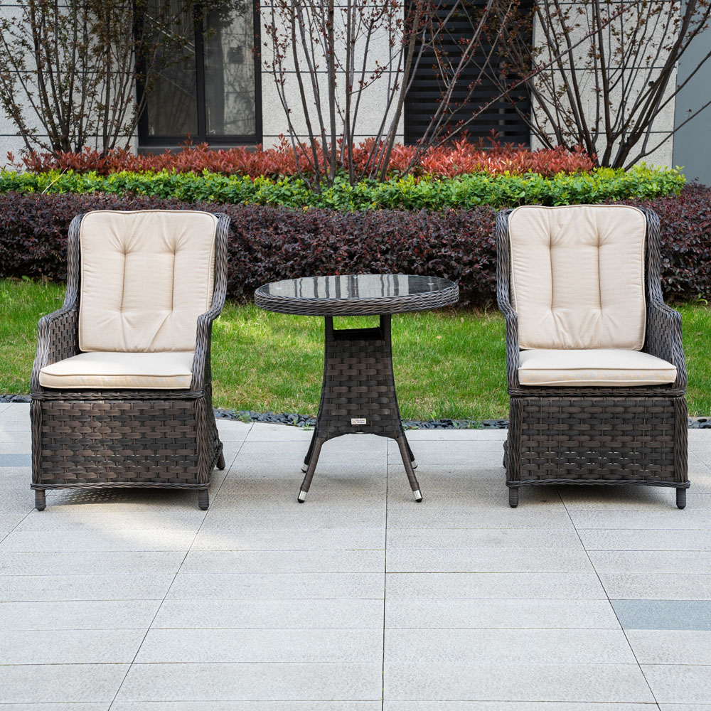Direct Wicker 2 Seater Brown Rattan Glass Top Bistro Set Image 3