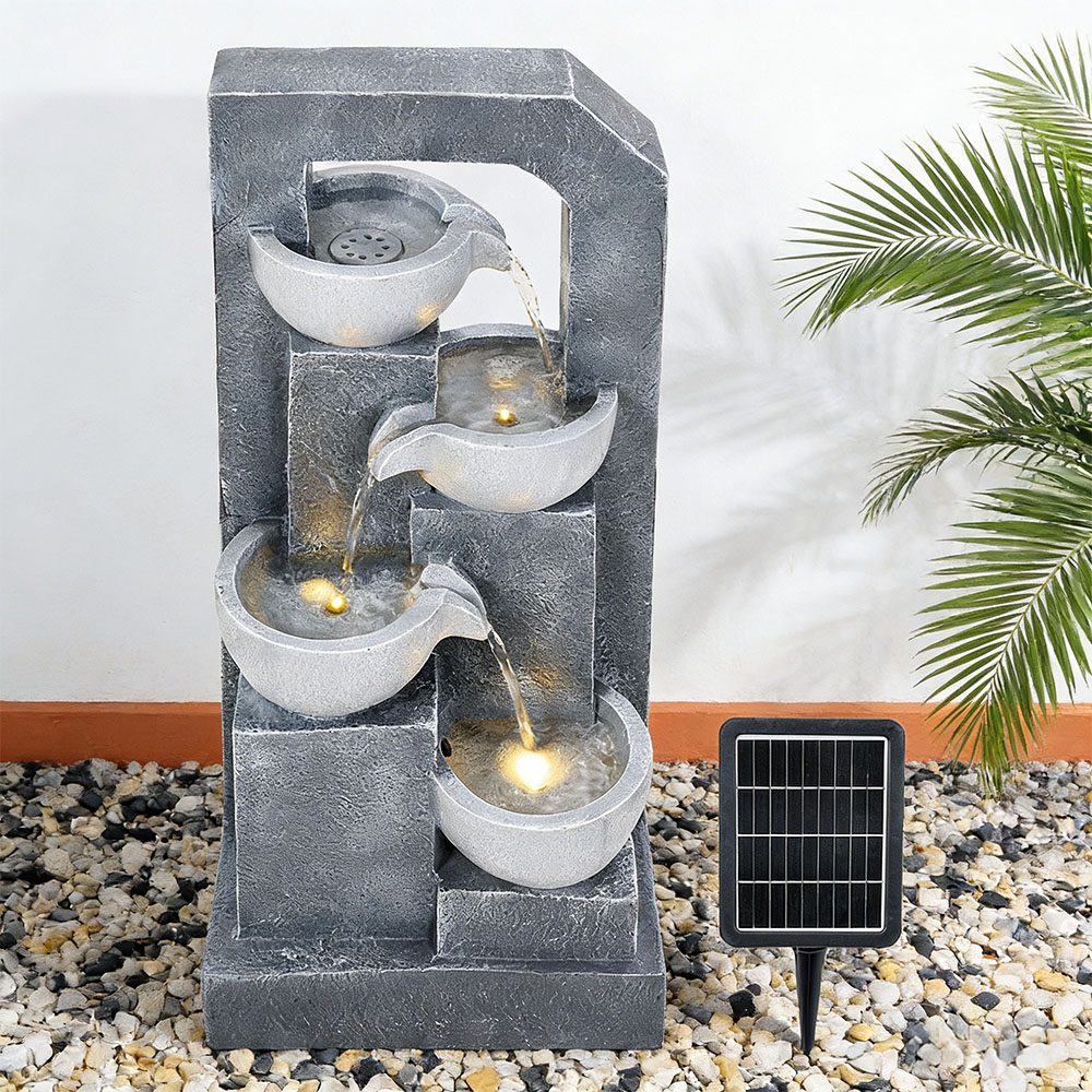 Living and Home 4-Tier Stone Effect Cascading Bowl Solar LED Water Feature Image 2