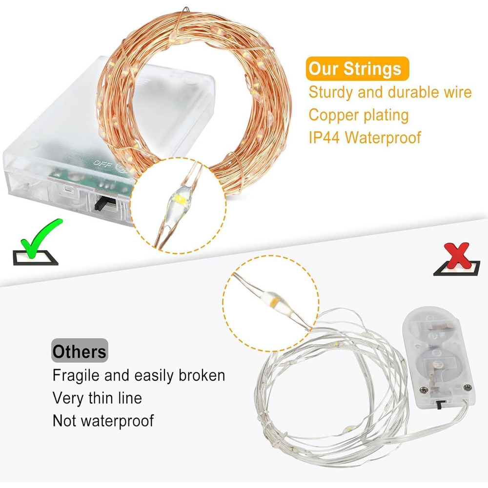 Shatchi 20 Sparkle White LED Gold Copper Wire Christmas String Light 2m 2 Pack Image 3