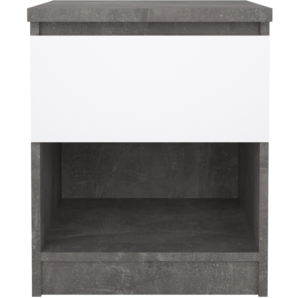Florence Single Drawer Single Shelf Concrete and White High Gloss Bedside Table Image 3