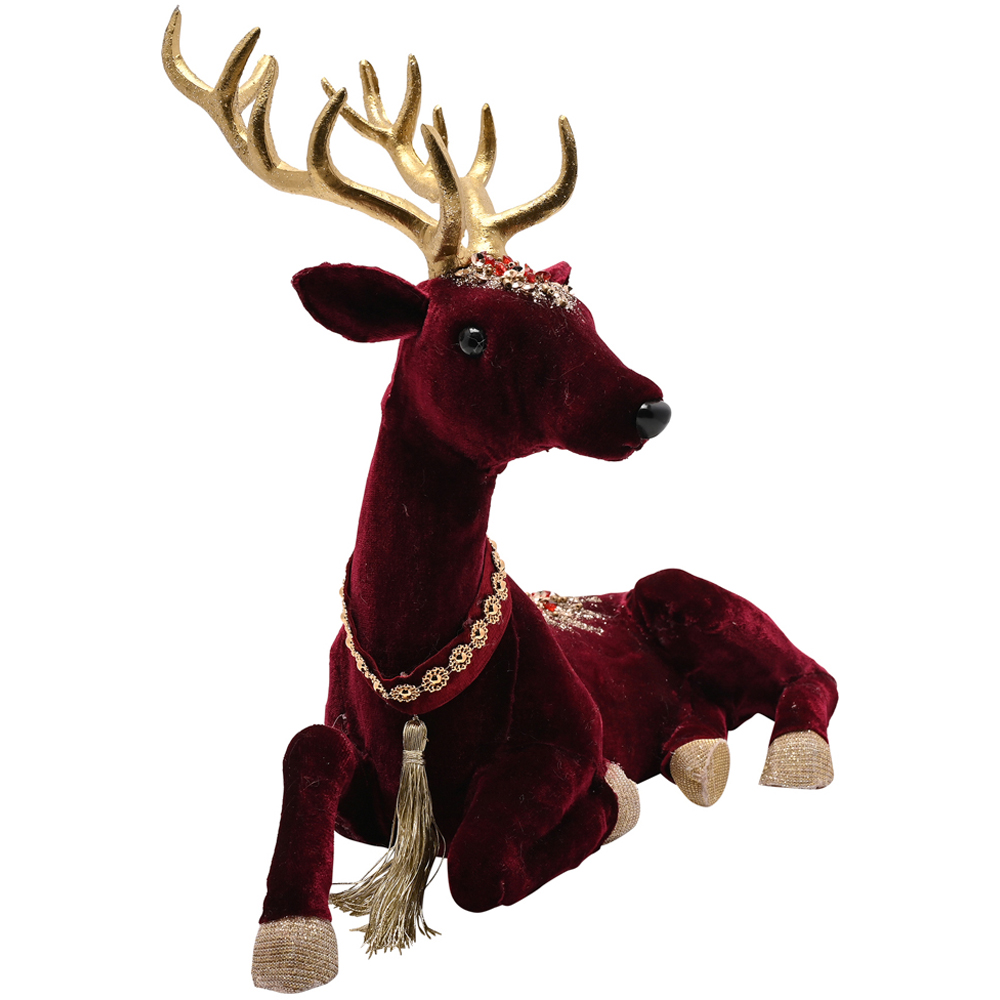The Seasonal Gift Co Regal Tidings Red Velvet Sitting Deer 30cm Image 3