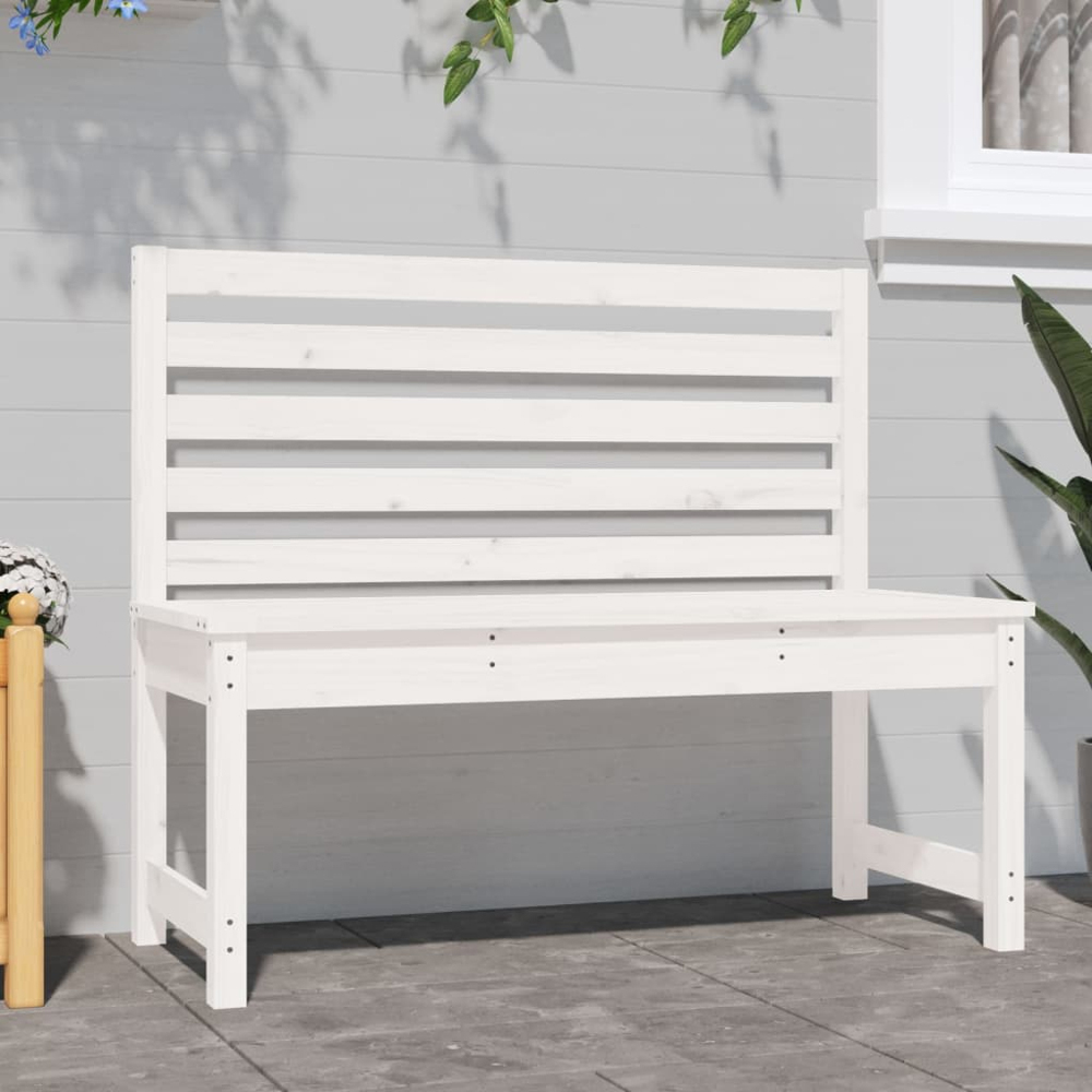 vidaXL White Solid Pine Wood Slatted Garden Bench 109 x 48 x 91.5cm Image 6