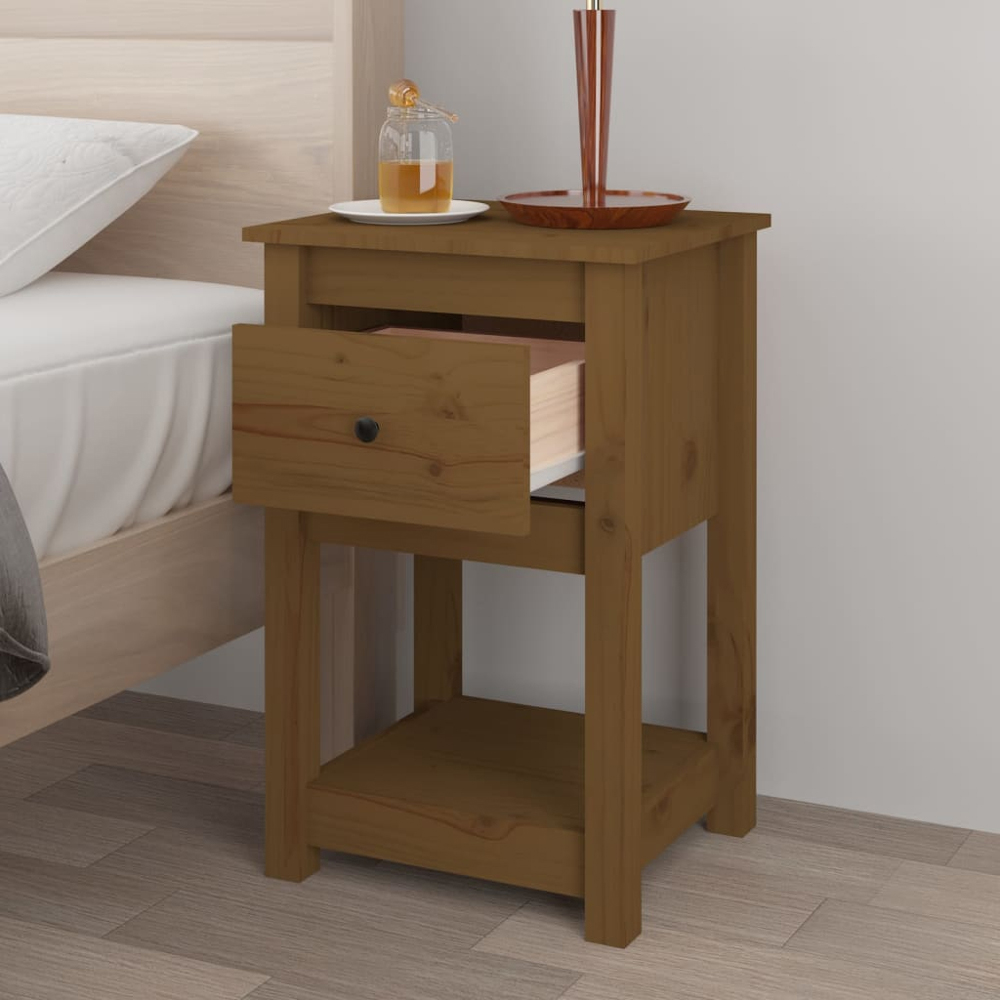 vidaXL Single Drawer Honey Brown Solid Wood Pine Bedside Cabinet Image 7