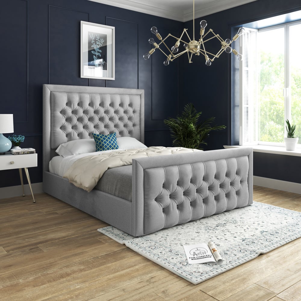 DS Living Kingston King Size Grey Soft Velvet Bed Frame Image 4