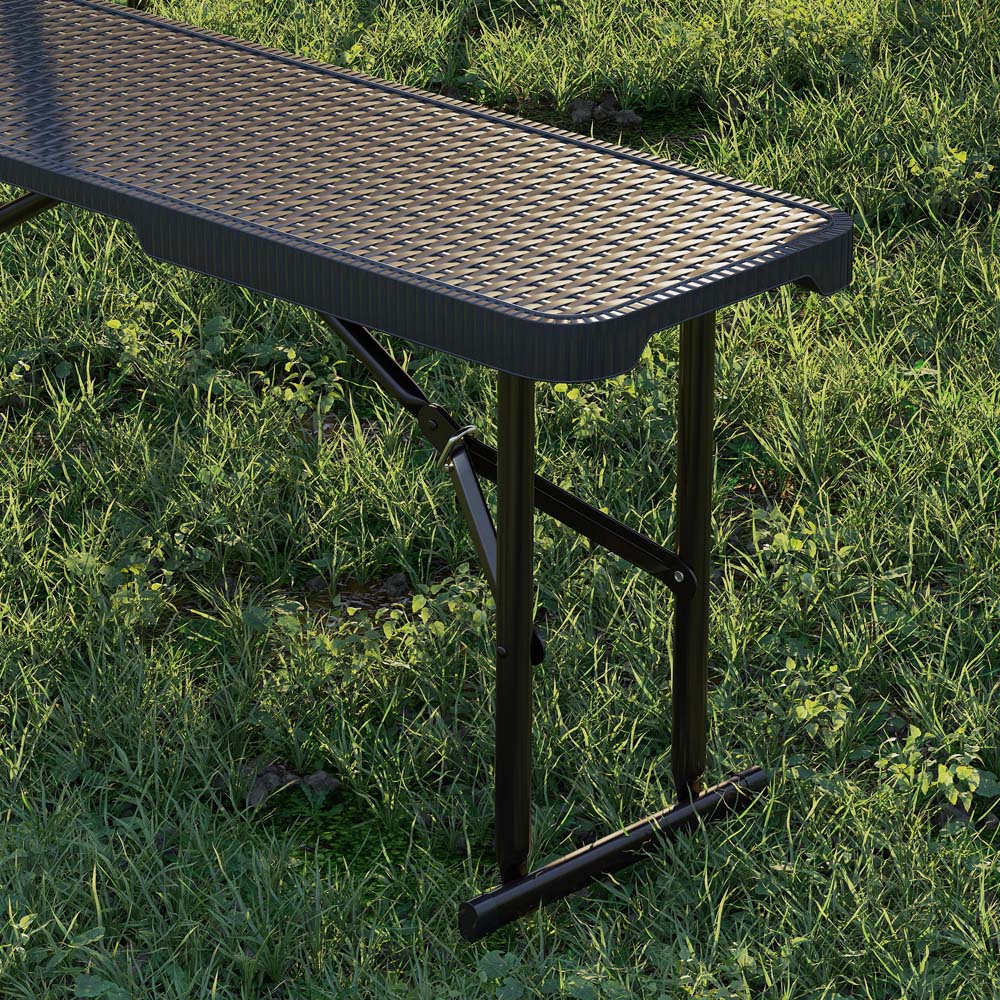 Outsunny 6 Seater Black Rattan Effect Foldable Picnic Table and Bench Set with Handles Image 4