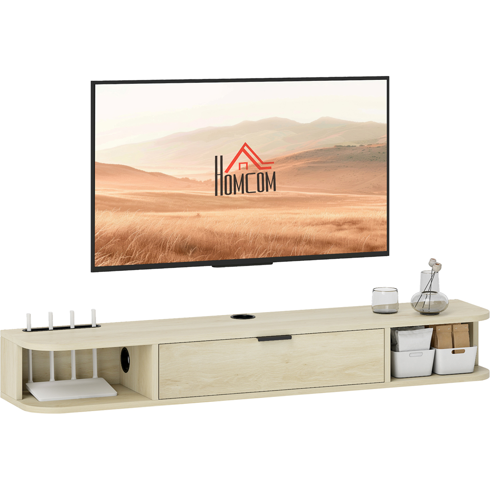 Portland 120cm Single Door 2 Shelf Natural Floating TV Unit Image 2