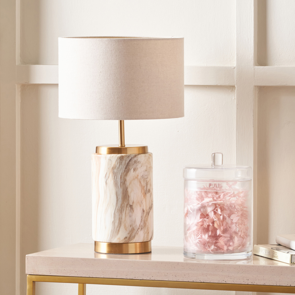 Pacific Lifestyle Carrara Natural Stone Effect Ceramic Table Lamp Image 2