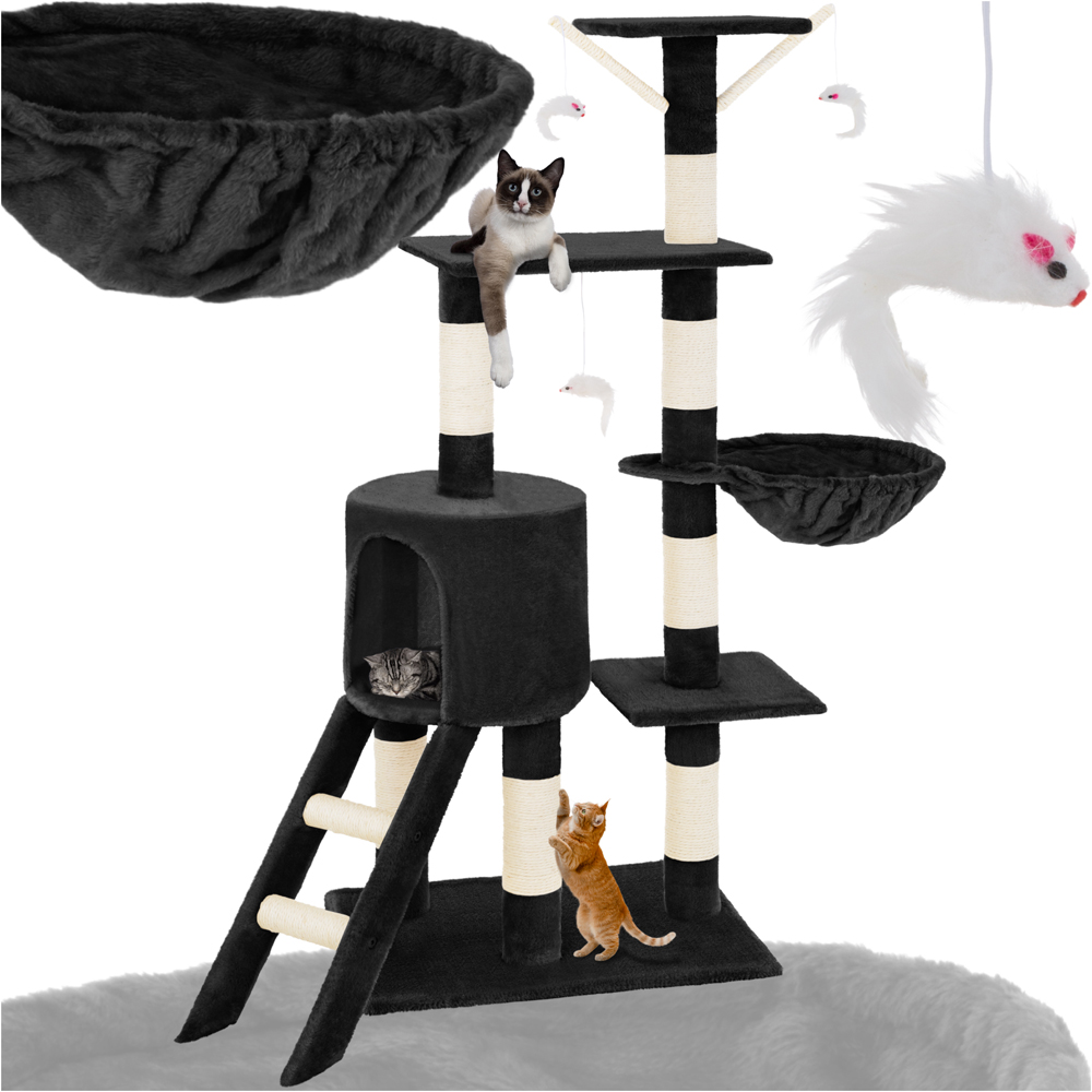 tectake Dominik Black Cat Tree with Scratching Post 144cm Image 2
