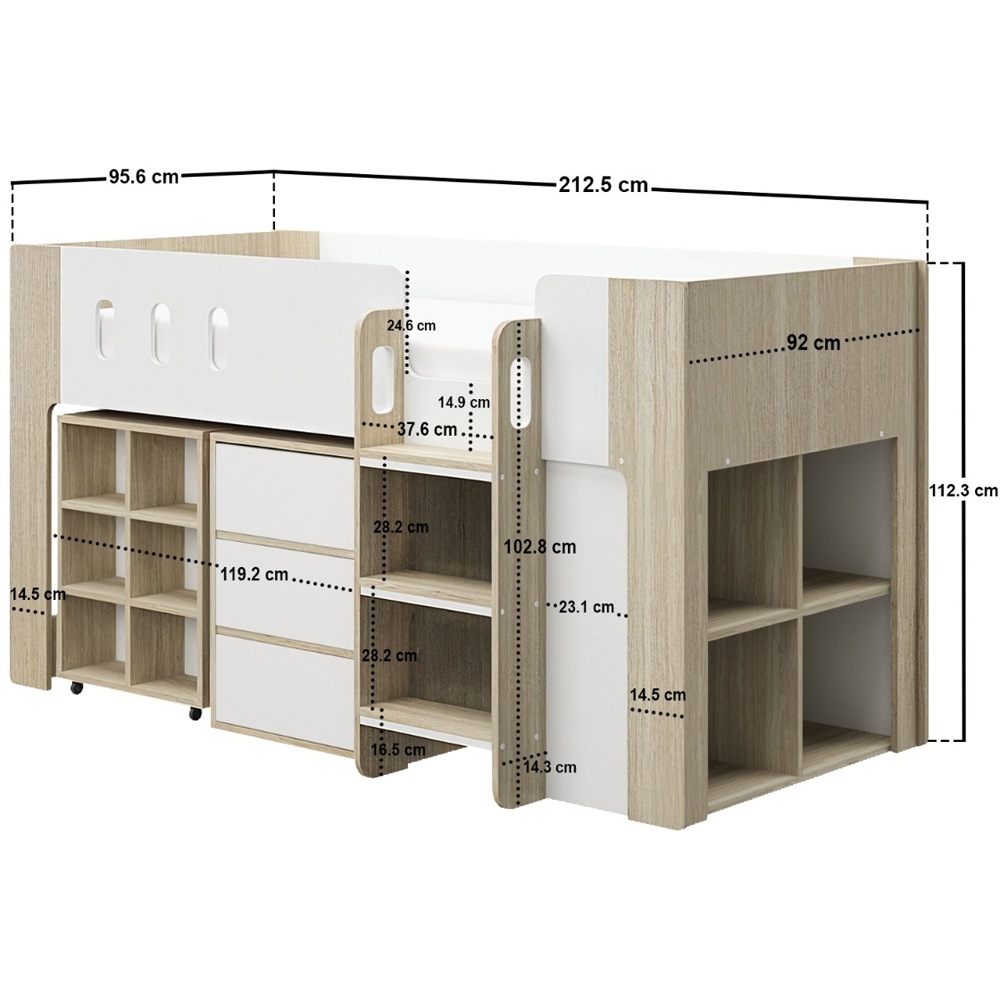 Flair Willow White and Oak Mid Sleeper Bed with Desk and Storage Image 7