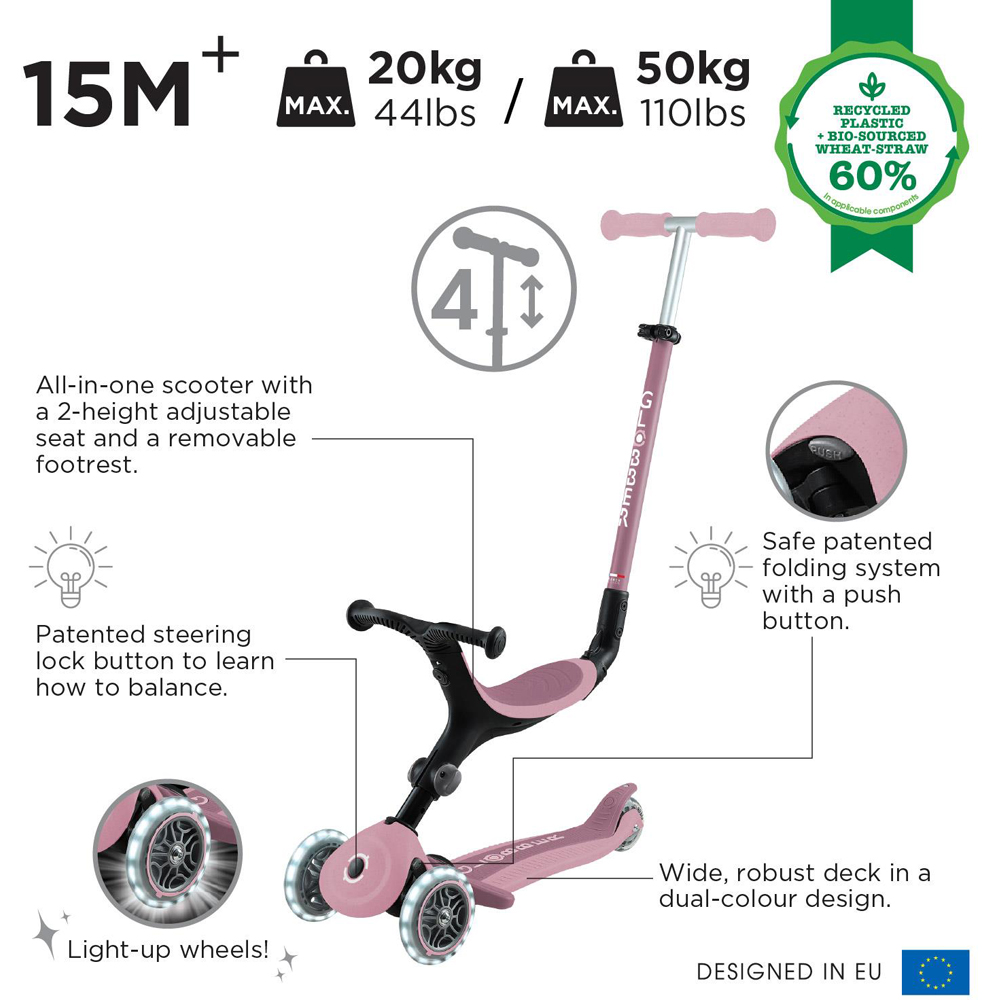 Globber Go Up Active Lights Ecologic Berry Kids Scooter Image 8