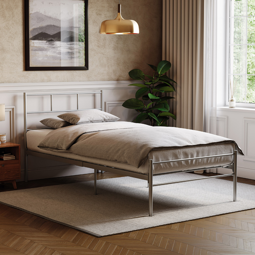 Vida Designs Dorset Single Silver Metal Bed Frame Image 1