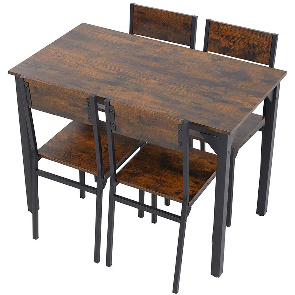 Living and Home 4 Seater Dining Set Black and Dark Brown Image 2