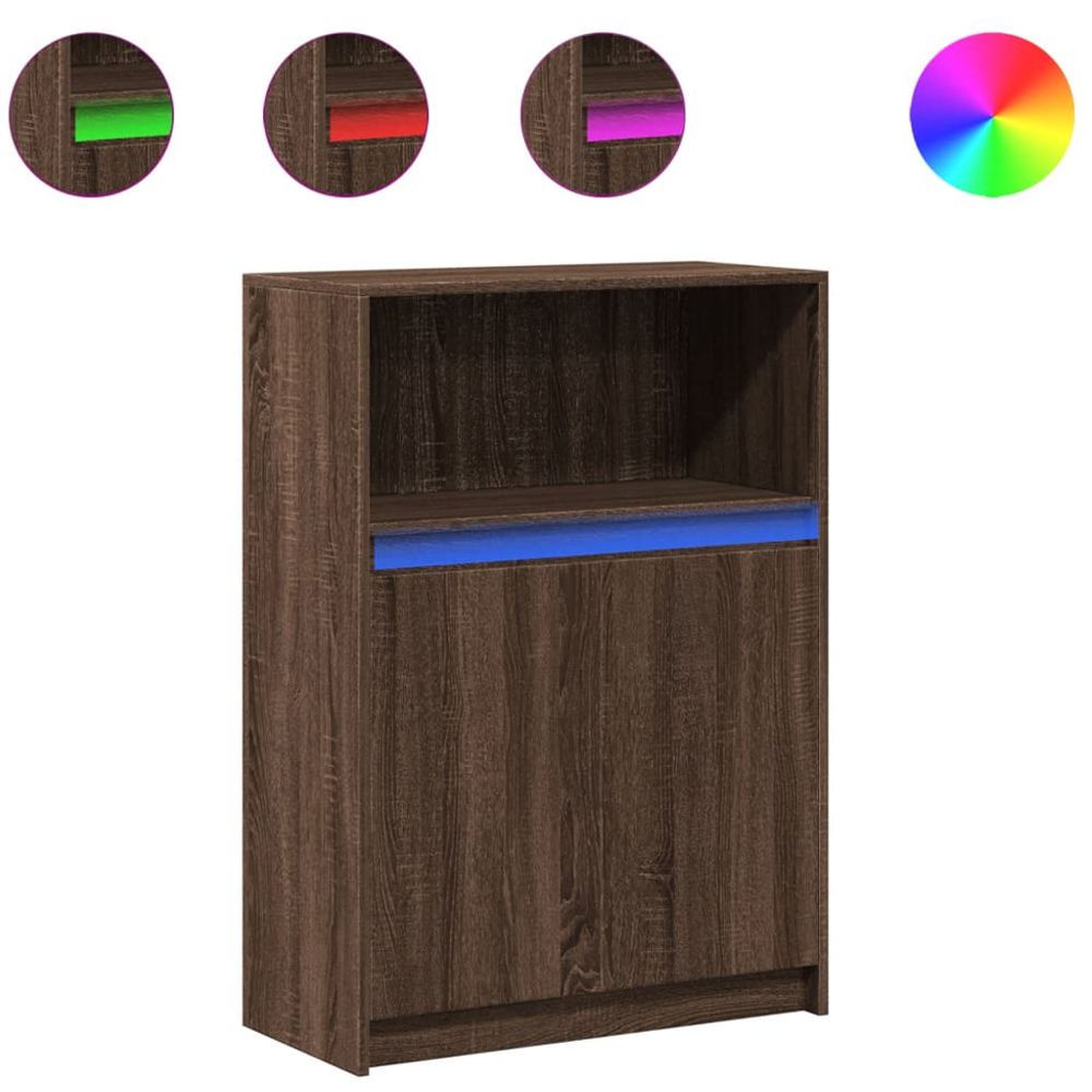 vidaXL 2 Door Single Open Shelf Brown Oak Sideboard with LED Lights Image 2