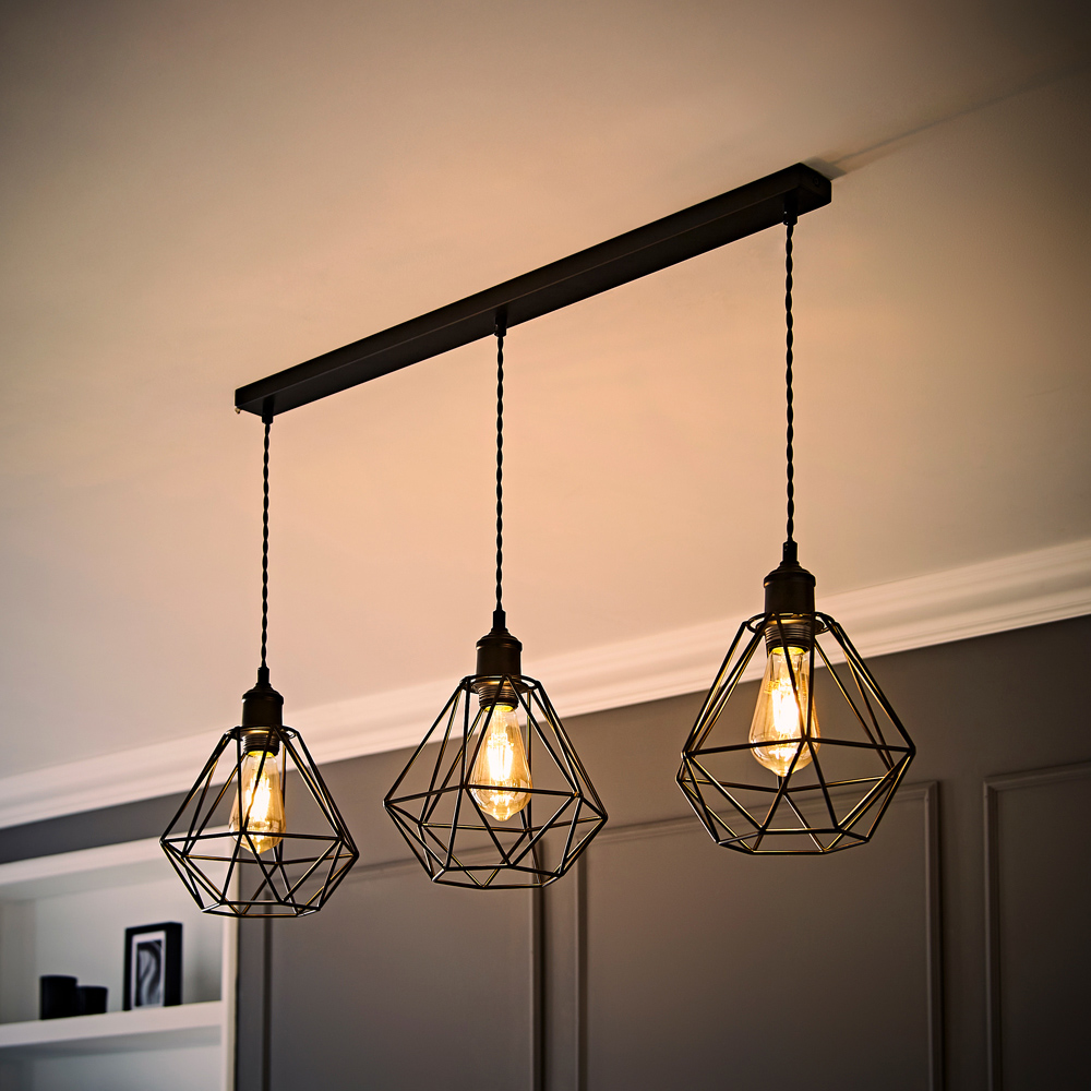 ValueLights Diablo Geometric 3 Drop Diner Bar Matte Black Ceiling LED Pendant Light Image 6