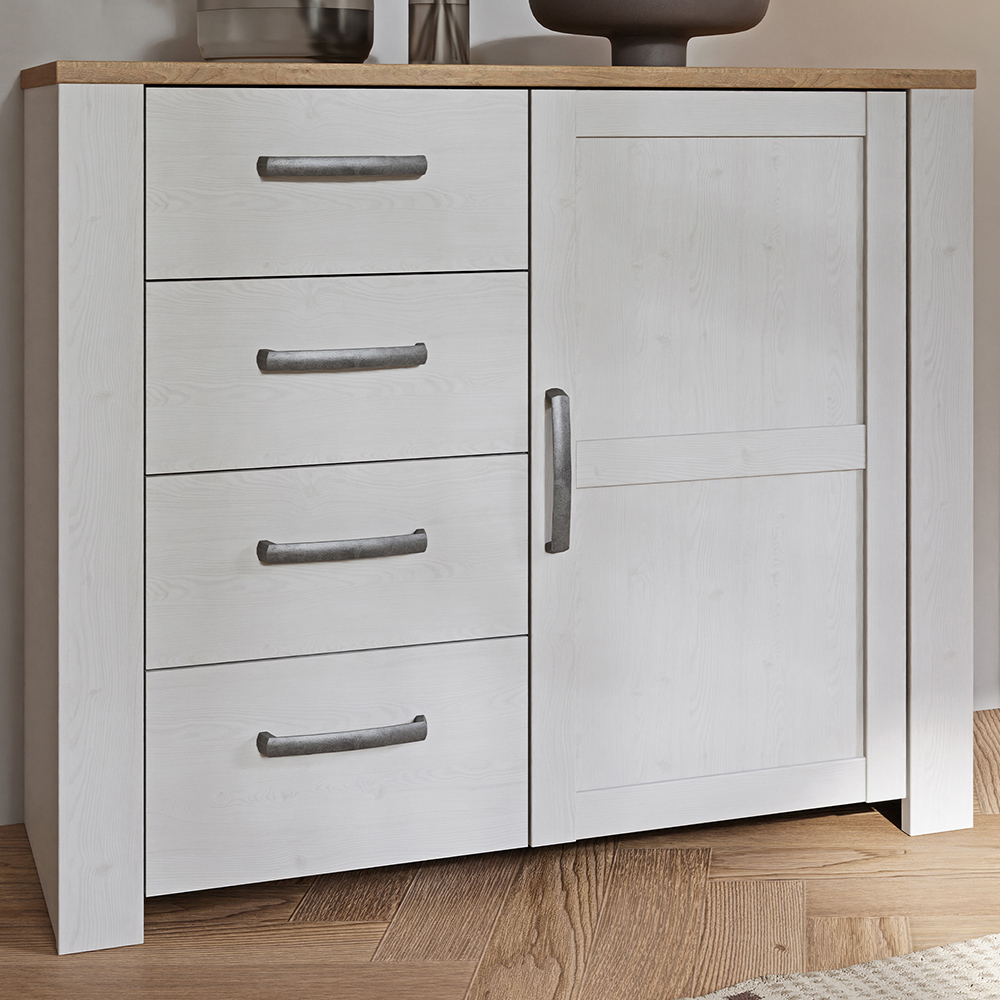 Florence Single Door 4 Drawer Riviera Oak and Navy Chest of Drawers Image 1