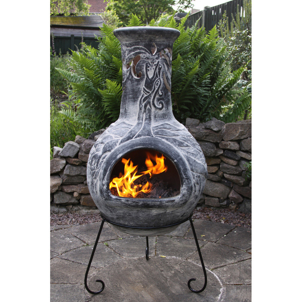 Gardeco Wyre EL Dragon Charcoal Chimenea with Flames Cut Out Stand and Lid Image 4