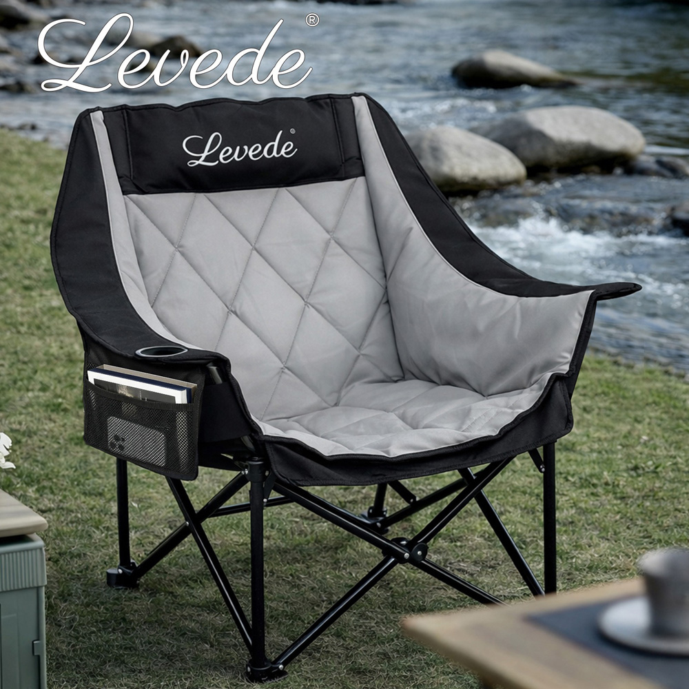 Levede Oversized Foldable Camping Chair with Cooler Bag Cup Holder Image 3