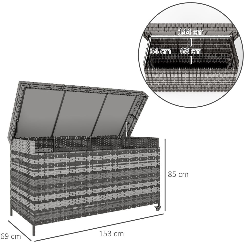 Outsunny Grey Rattan Garden Storage Box with Gas Lift Lid and Wheels 627L Image 9