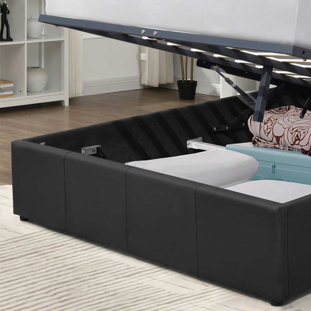 Comfy Living Small Double Black Faux Leather Ottoman Bed Frame with LED Image 6