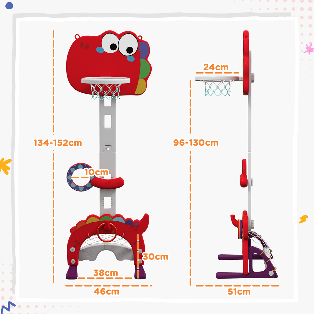 AIYAPLAY 5-in-1 Kids Red Height Adjustable Basketball Set Image 9
