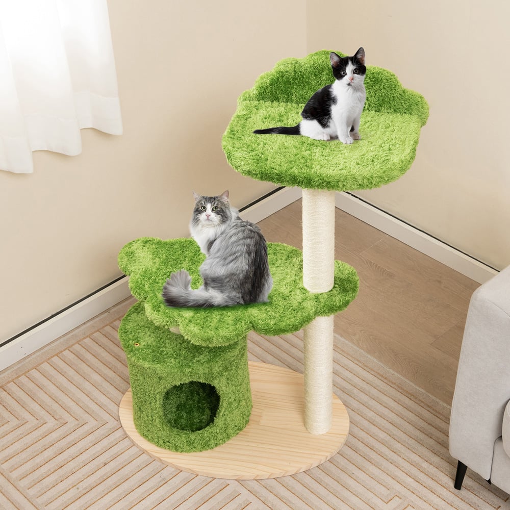Costway Green Cat Tree with Fully Wrapped Sisal Scratching Posts 97cm Image 2