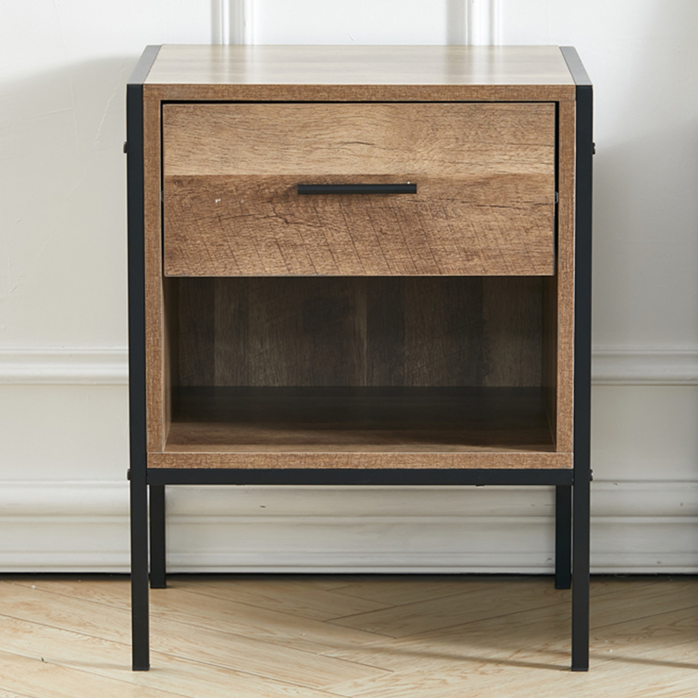 Living and Home Single Drawer Single Shelf Wooden Side Table Image 1