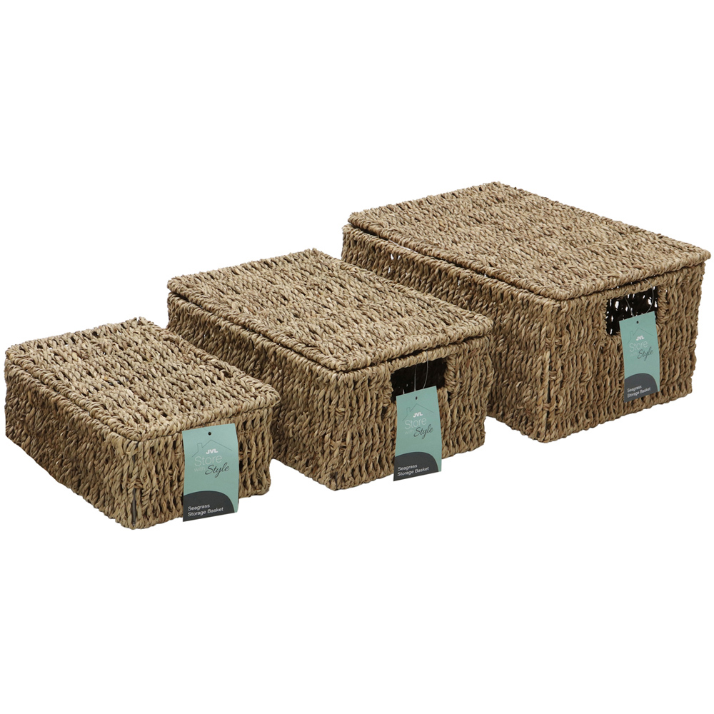 JVL Seagrass Rectangular Storage Basket with Lid 3 Pack Image 5