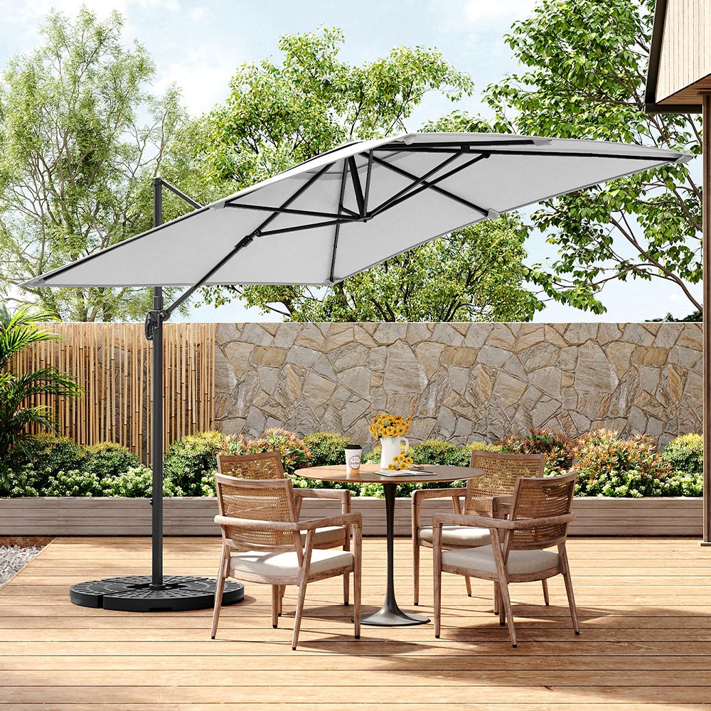 Living and Home Light Grey Square Rotatable Crank Cantilever Parasol with Fan-Shaped Base 3m Image 3