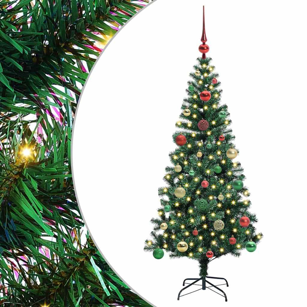 vidaXL Pre-Lit Multicolour Baubles Green Artificial Christmas Tree 5ft Image 2