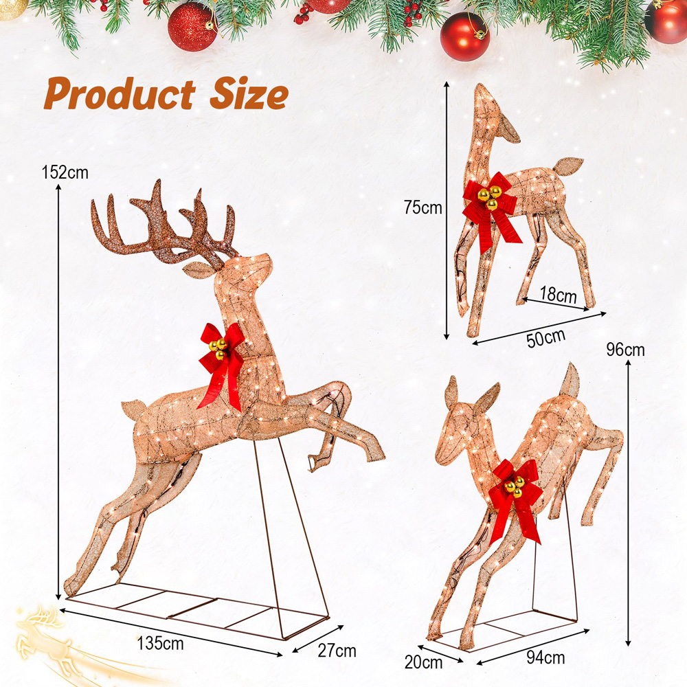 Costway 3 Piece Warm White LED Christmas Reindeer Set Image 8