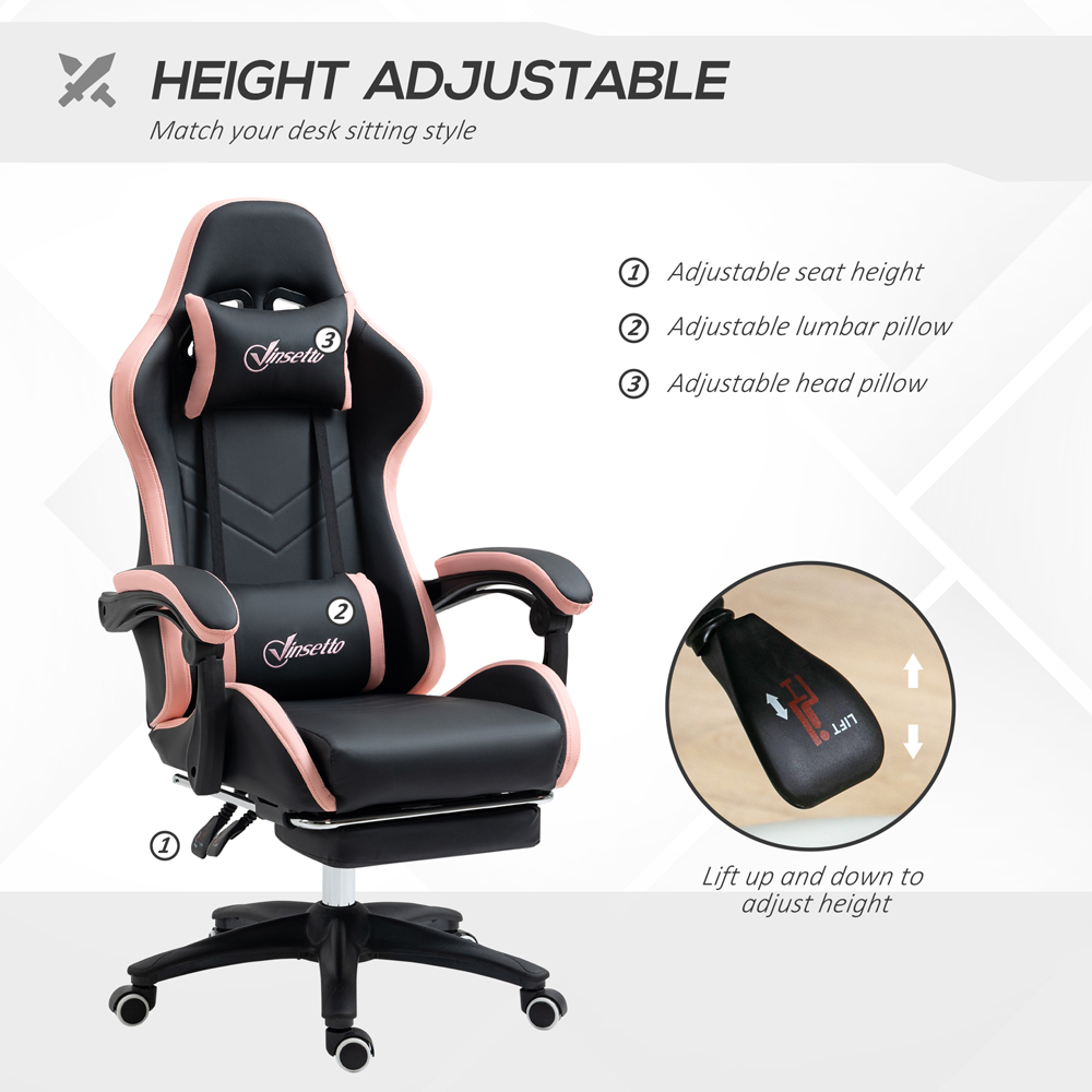 Vinsetto Black and Pink Racing Style Gaming Chair Image 8