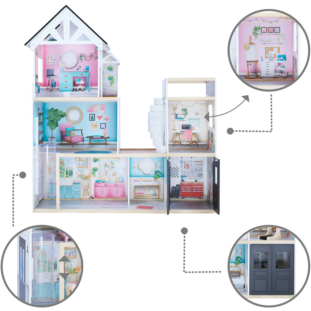 Teamson Kids Multicolour Dreamland Large Mansion 18 Pieces 3 Storey Doll House Play Set Image 7
