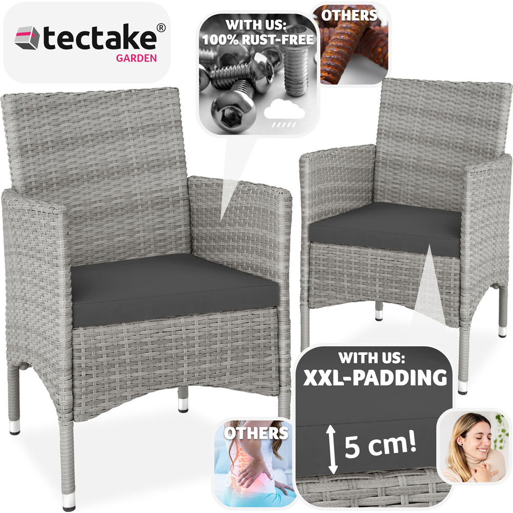 tectake Nantes Set of 2 Light Grey and Cream Polyrattan Garden Chair Image 3