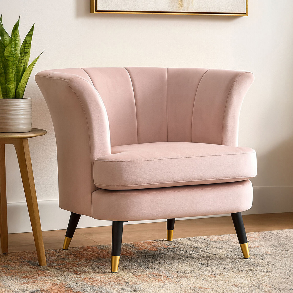 Premier Housewares Loretta Dusky Pink Velvet Curved Accent Chair Image 7