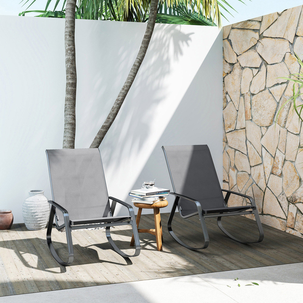 Outsunny Set of 2 Grey High Back Garden Rocking Chair Image 4