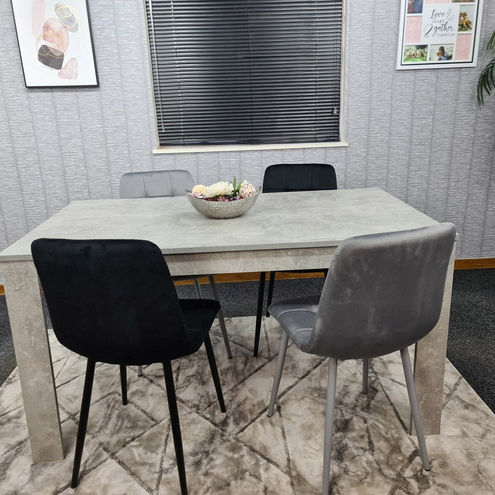 Portland Velvet 4 Seater Dining Set Stone Grey and Grey Black Image 5