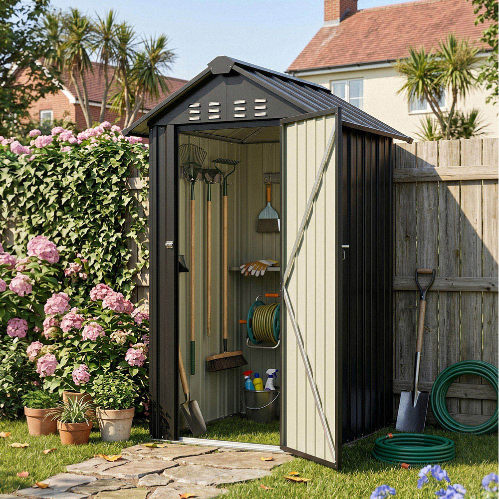 Living and Home 4 x 4ft Metal Lockable Apex Garden Storage Shed Image 3