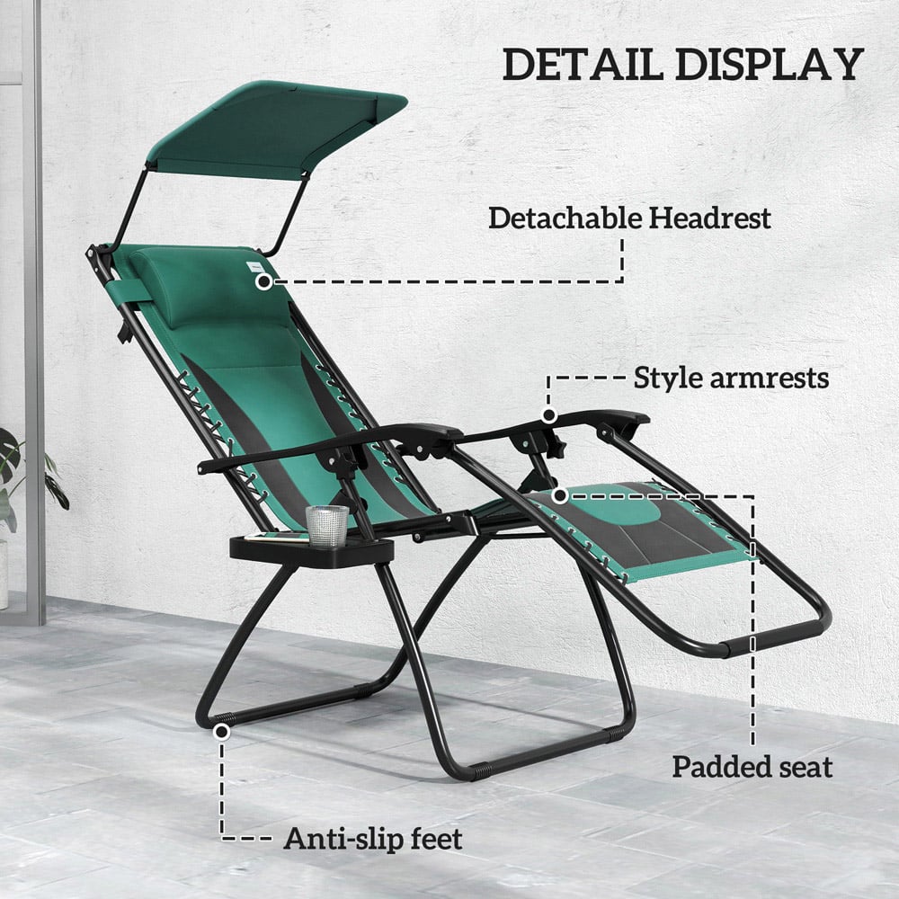 Outsunny Green Zero Gravity Folding Reclining Chair Image 5