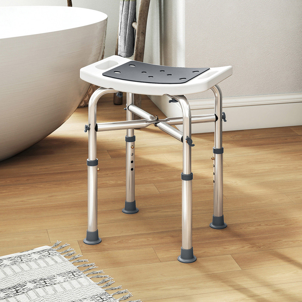 HOMCOM Grey Aluminium Height Adjustable Shower Stool Image 2