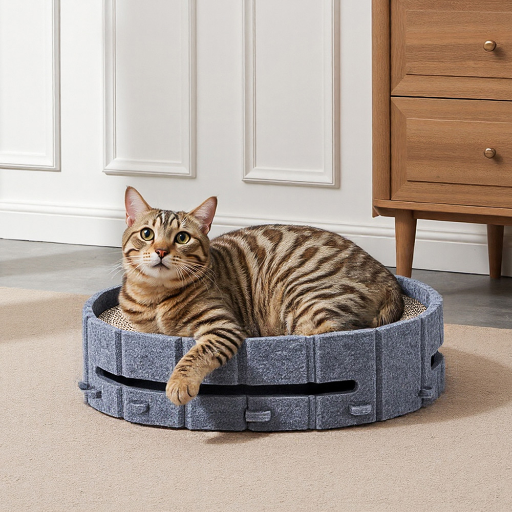 H&O Direct 3-in-1 Oval Cat Scratching Board with Ball Track Image 2