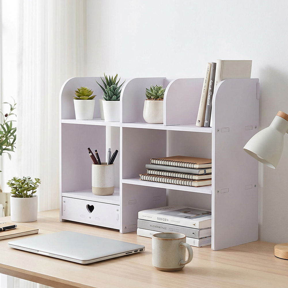 Living and Home Single Drawer 5 Shelf White WPC Asymmetrical Desktop Organiser Image 7