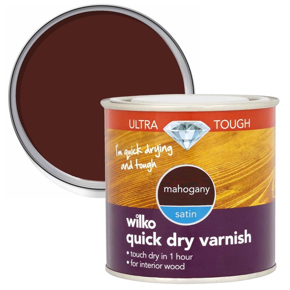 Wilko Ultra Tough Quick Drying Mahogany Varnish Satin 250ml Image 1