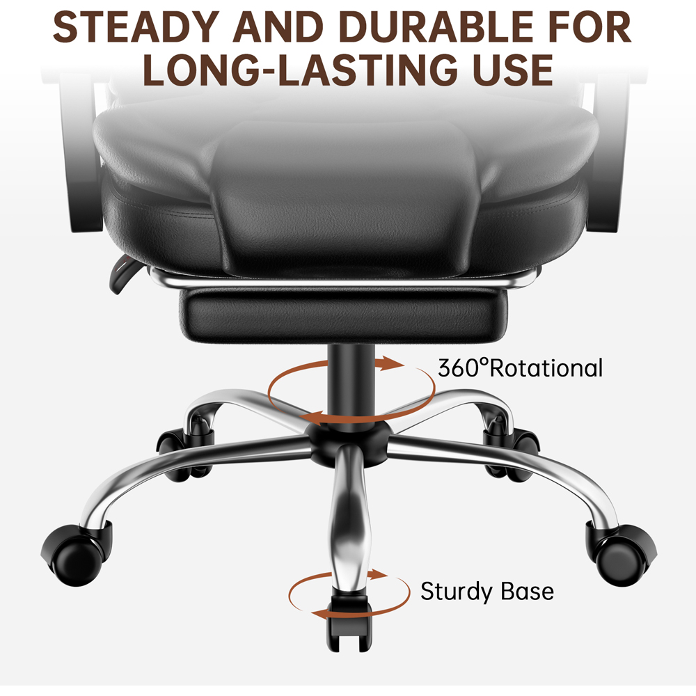 Rattrix Black PU Leather Reclining Swivel Office Chair with Footrest and Lumbar Support Image 6