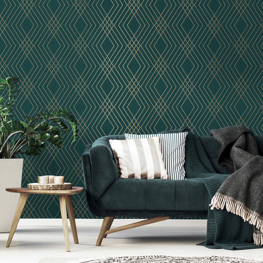 Fine Decor Shard Trellis Emerald Wallpaper Image 6