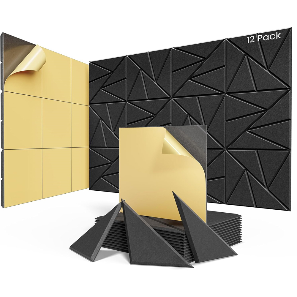 Gr8 Home Black Square Self Adhesive Acoustic Wall Panel Set 12 Pack Image 6