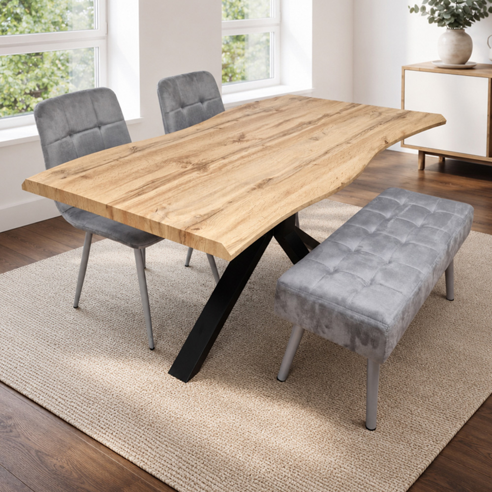 Kosy Koala 4 Seater Wood and Velvet Dining Table Set with Bench Grey Image 1