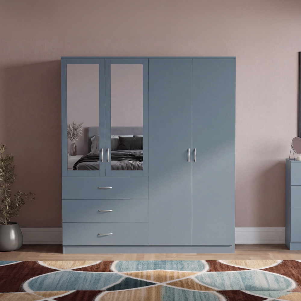 VIDA DESIGNS Riano 4 Door 3 Drawer Grey Mirrored Wardrobe Image 3